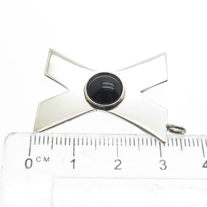 925 Sterling Silver Vintage Mexico Real Black Onyx Letter "X" Modernist Pendant