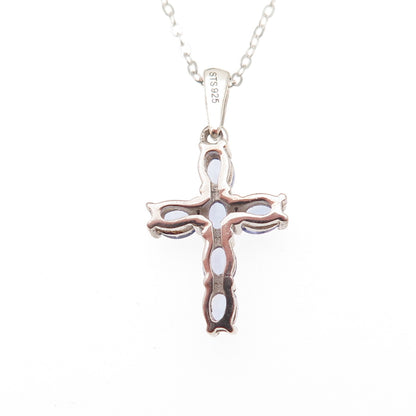 Chuck Clemency 925 Sterling Silver Real Tanzanite Cross Cable Chain Necklace 20"
