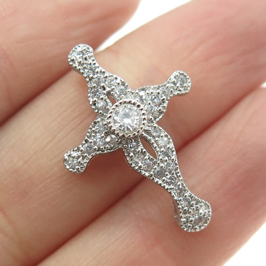 925 Sterling Silver Round-Cut C Z Cross Slide Pendant