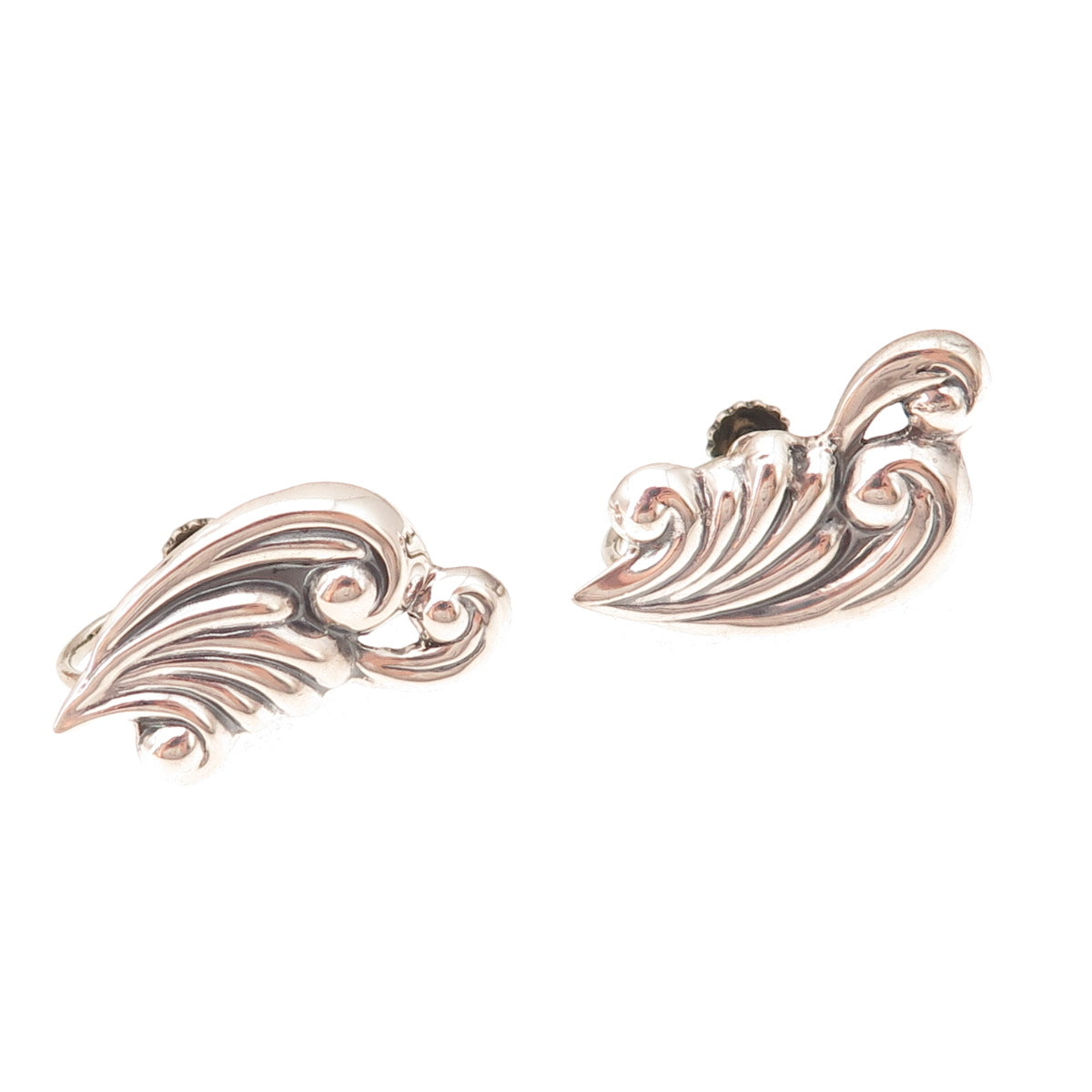 925 Sterling Silver Vintage Mexico Modernist Floral Oxidized Screw Back Earrings