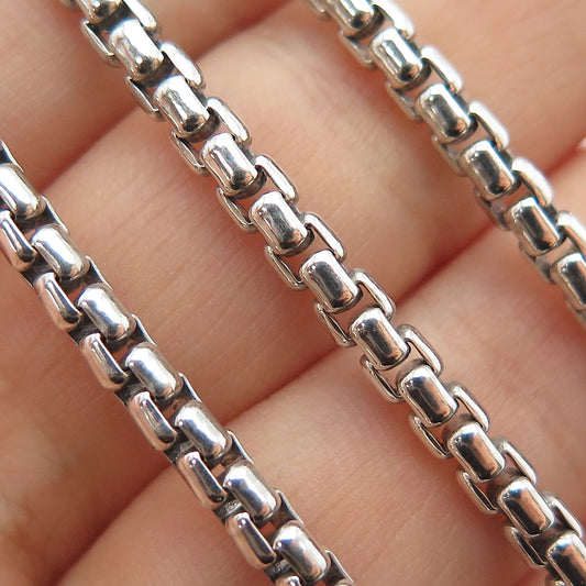 925 Sterling Silver Vintage Italy Round Box Chain Necklace 24"