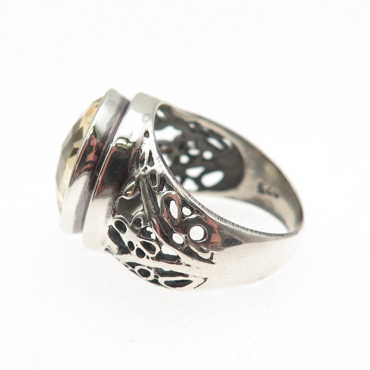925 Sterling Silver Vintage Real Citrine Butterfly Oxidized Ring Size 6
