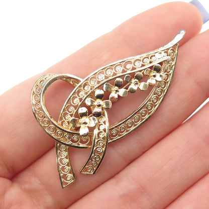 FOREIGN 925 Sterling Silver Gold Plated Vintage Flower Filigree Pin Brooch