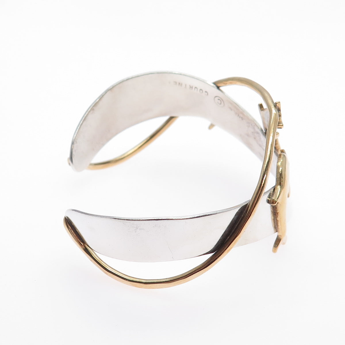 COURTNEY 925 Sterling Silver 2-Tone Vintage Dolphin Adjustable Bracelet 6.5"