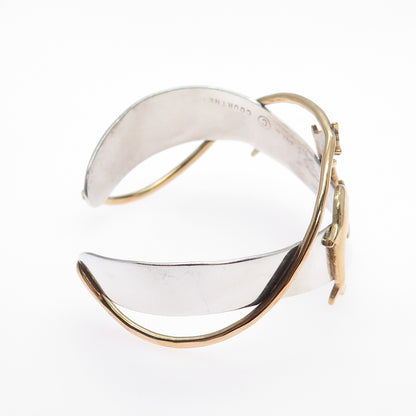 COURTNEY 925 Sterling Silver 2-Tone Vintage Dolphin Adjustable Bracelet 6.5"