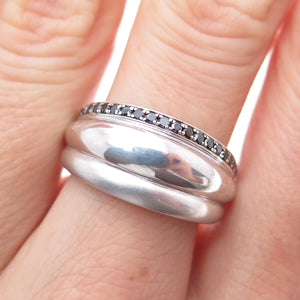 925 Sterling Silver Vintage BMD Real Round-Cut Black Spinel Ring Size 6.5