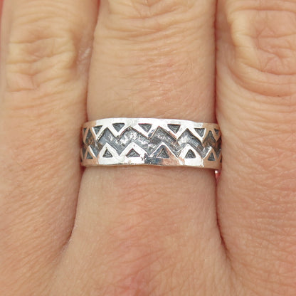 925 Sterling Silver Vintage Zig Zag Band Ring Size 8.5