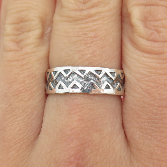 925 Sterling Silver Vintage Zig Zag Band Ring Size 8.5