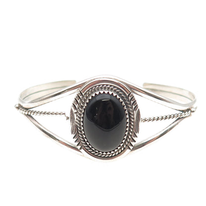 Pat Yazzie Navajo Old Pawn Sterling Silver Black Onyx Adjustable Bracelet 5.75"
