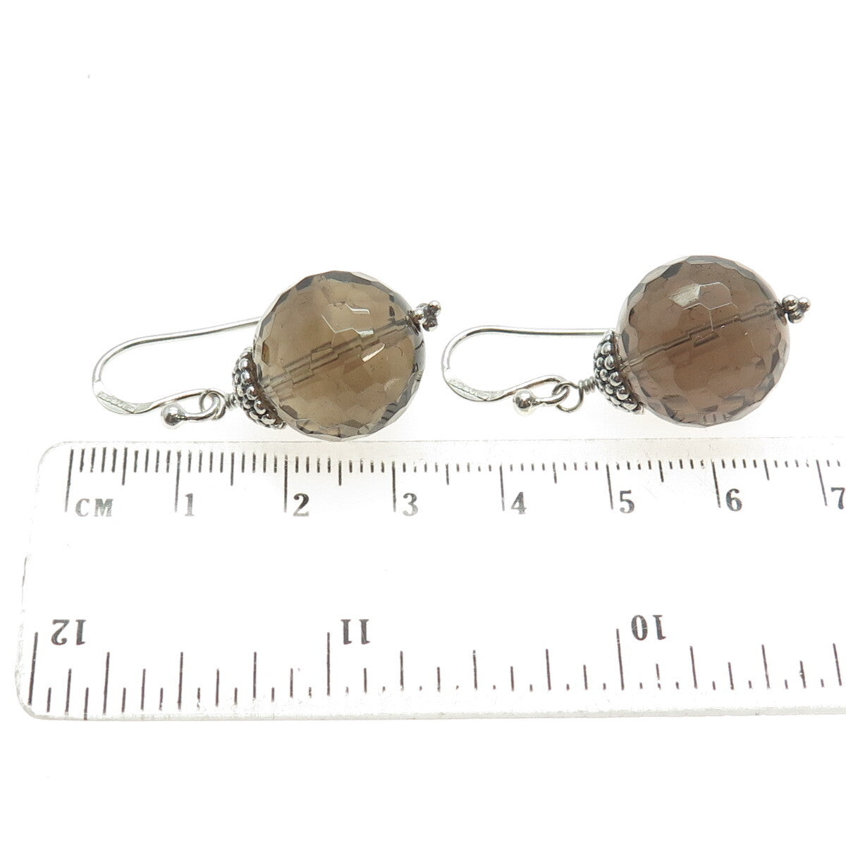 BARSE 925 Sterling Silver Vintage Real Smoky Quartz Ball Beads Earrings