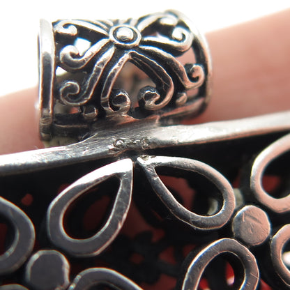 925 Sterling Silver Vintage Flower Ornate Oxidized Pendant