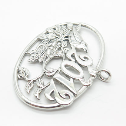 925 Sterling Silver Vintage "2012" Bird Leaf Christmas Tree Ornament