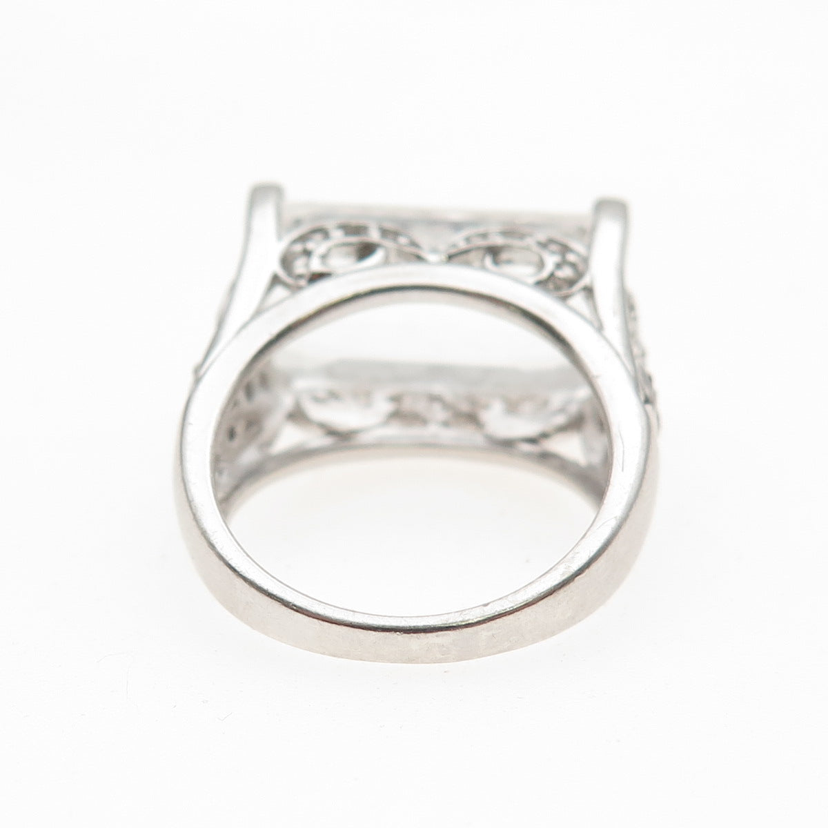 925 Sterling Silver Real White Topaz & Black Spinel Ring Size 6