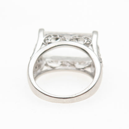925 Sterling Silver Real White Topaz & Black Spinel Ring Size 6