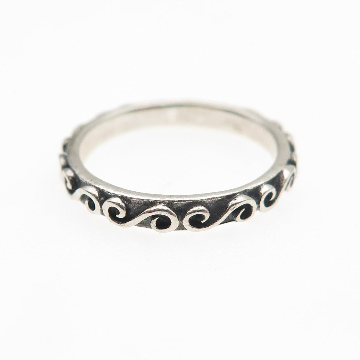 925 Sterling Silver Vintage Swirl Stackable Oxidized Band Ring Size 4