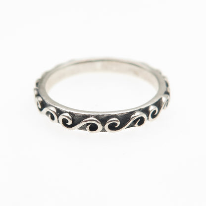 925 Sterling Silver Vintage Swirl Stackable Oxidized Band Ring Size 4