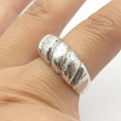 925 Sterling Silver Vintage Ribbed Rope Ring Size 8.5