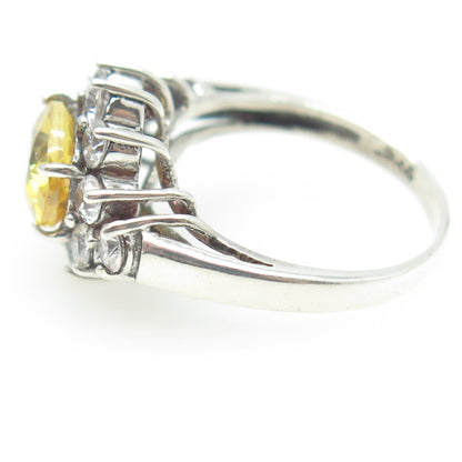 925 Sterling Silver Oval & Round-Cut Canary & White C Z Cluster Ring Size 7.25