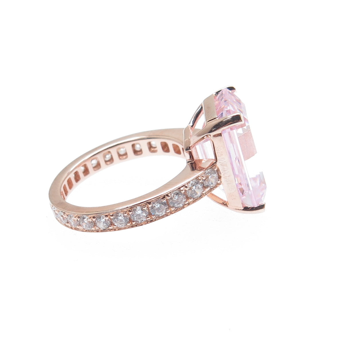 925 Sterling Silver Rose Gold Plated Pink & White Multi-Cut C Z Ring Size 6.25