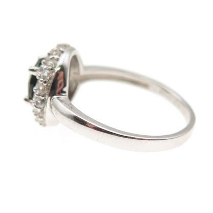 925 Sterling Silver Real Green Tourmaline & White Topaz Ring Size 9