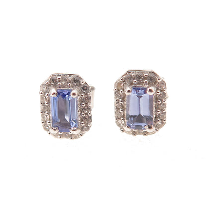 D'Joy 925 Sterling Silver Real Tanzanite & White Topaz Stud Earrings