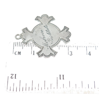 925 Sterling Silver Antique "Melrose Institute" Cross Religious Pendant