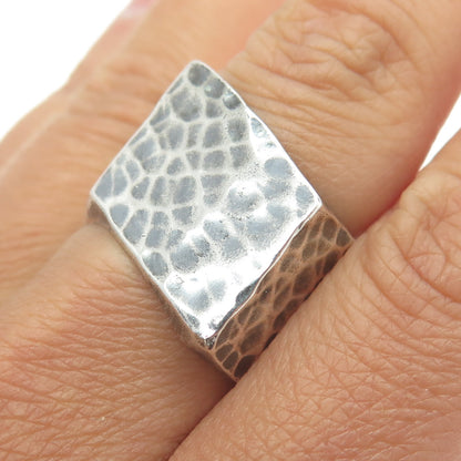 925 Sterling Silver Vintage Hammered Finish Modernist Ring Size 9