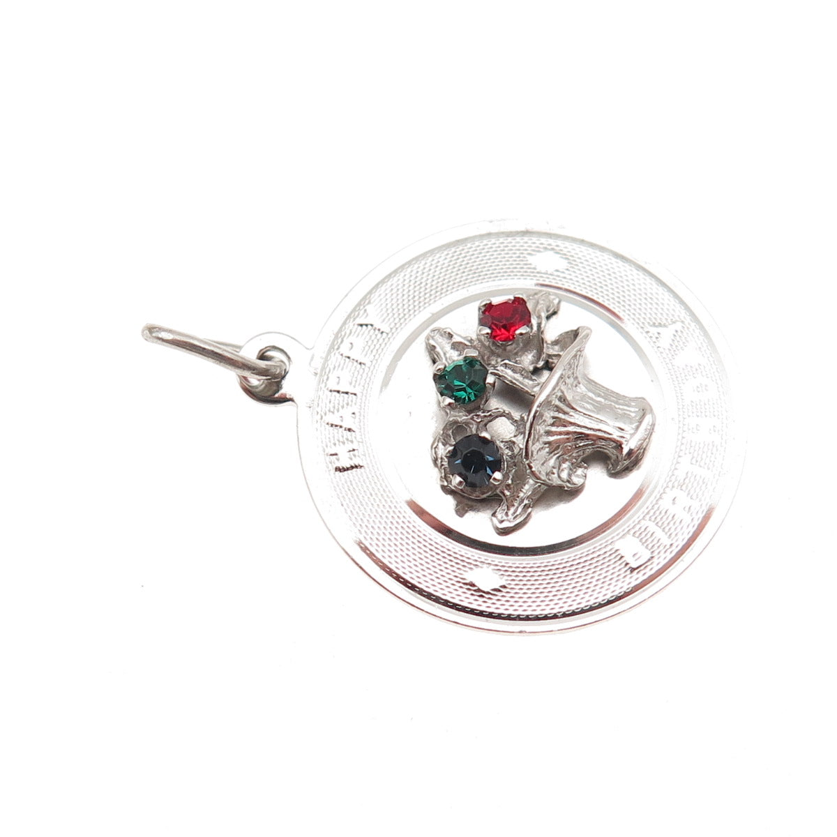 Town & Country Sterling Silver Vintage Rhinestone Happy Birthday Charm Pendant