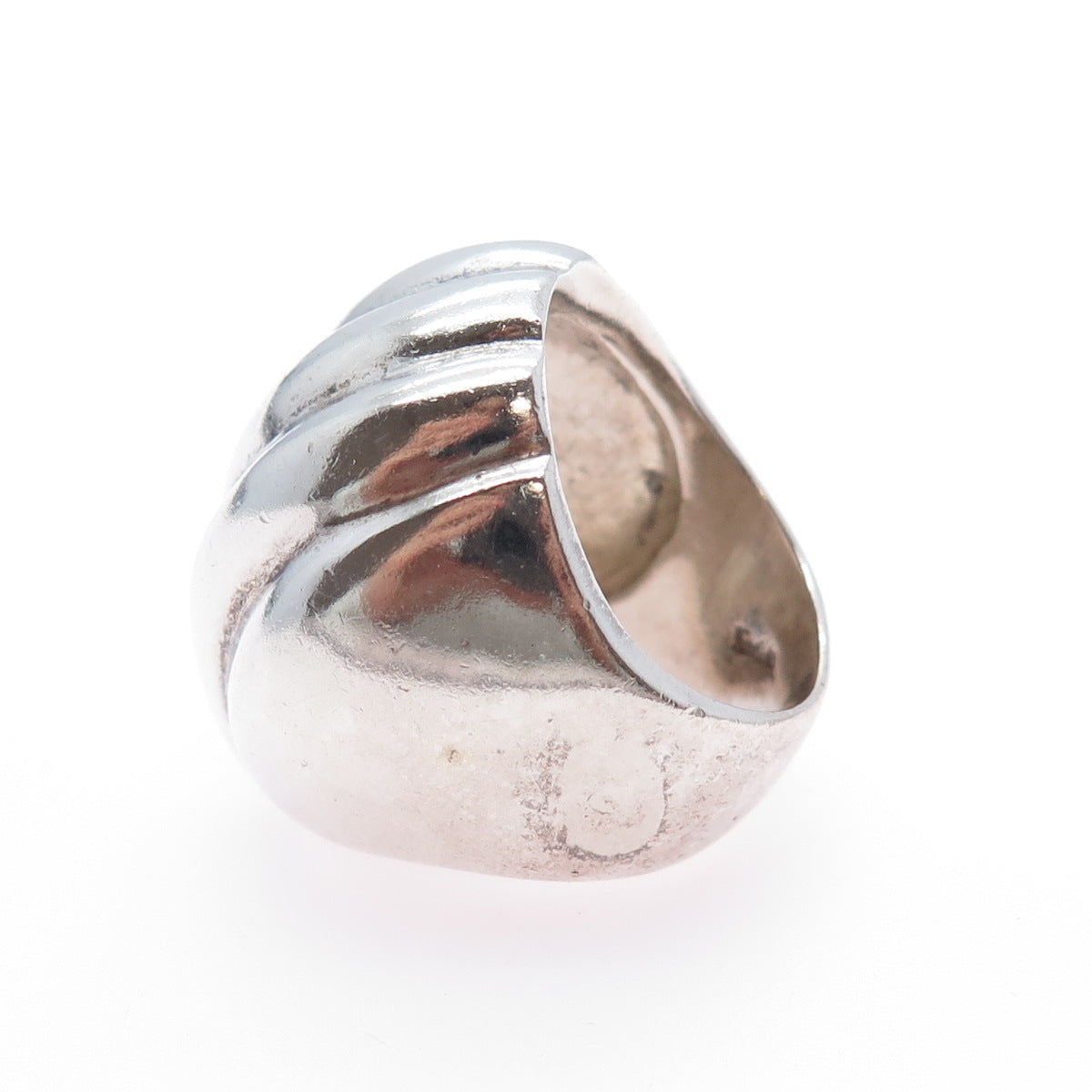 925 Sterling Silver Vintage Mexico Modernist Ribbed Dome Ring Size 7.5