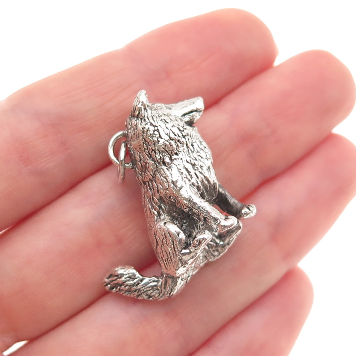 925 Sterling Silver Vintage Collie Dog Hollow Oxidized 3D Charm Pendant