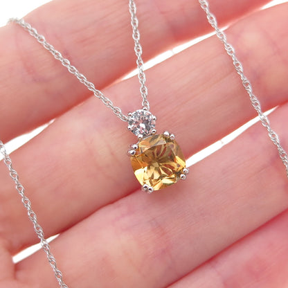 925 Sterling Silver Real Citrine & White Topaz Cable Chain Necklace 18"