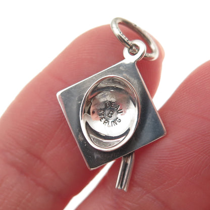 Beau 925 Sterling Silver Vintage Graduation Hat 3D Mini Charm Pendant