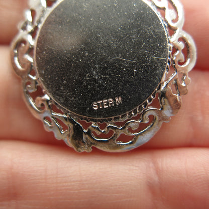 925 Sterling Silver Vintage Lab-Created Ruby C Z "Merry Christmas" Bells Pendant