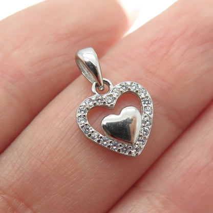 925 Sterling Silver Round-Cut Shaped C Z Double Heart Pendant