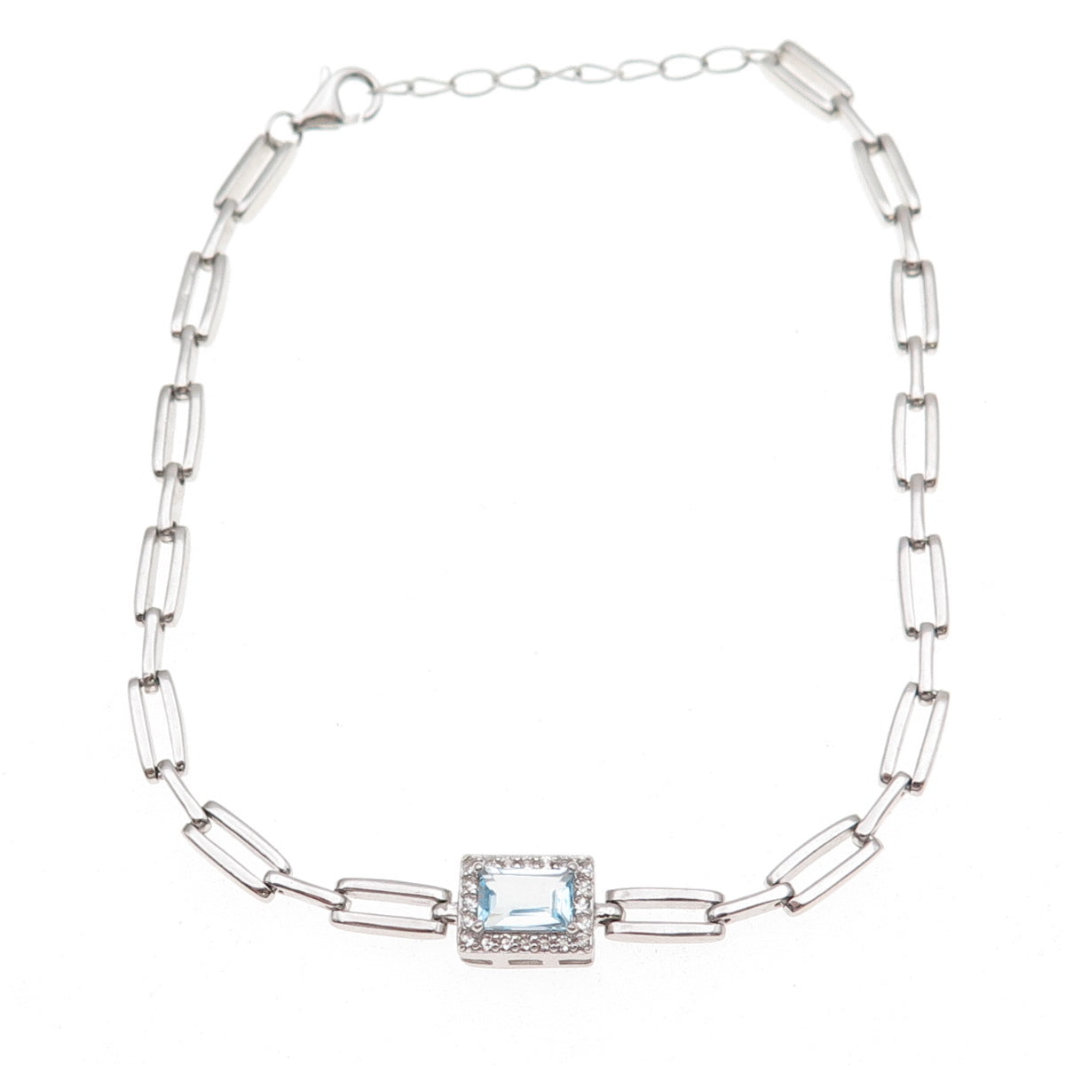 Han 925 Sterling Silver Real Blue & White Topaz Bracelet 7.5-8.5"