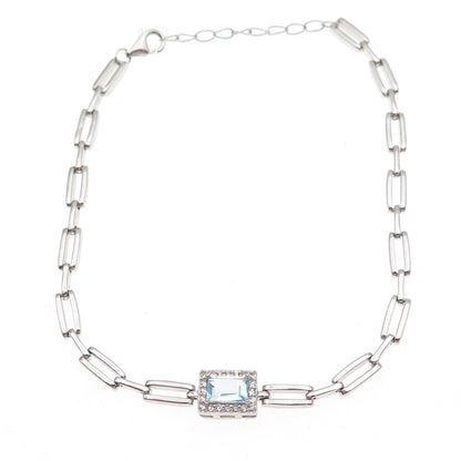 Han 925 Sterling Silver Real Blue & White Topaz Bracelet 7.5-8.5"