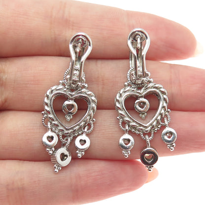 JUDITH RIPKA 925 Sterling Silver Round-Cut Shaped C Z Heart Boho Dangle Earrings