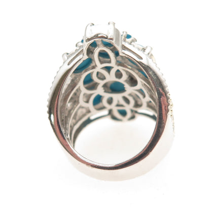 Chuck Clemency 925 Sterling Silver 2-Tone Real Turquoise Apatite Ring Size 5.25