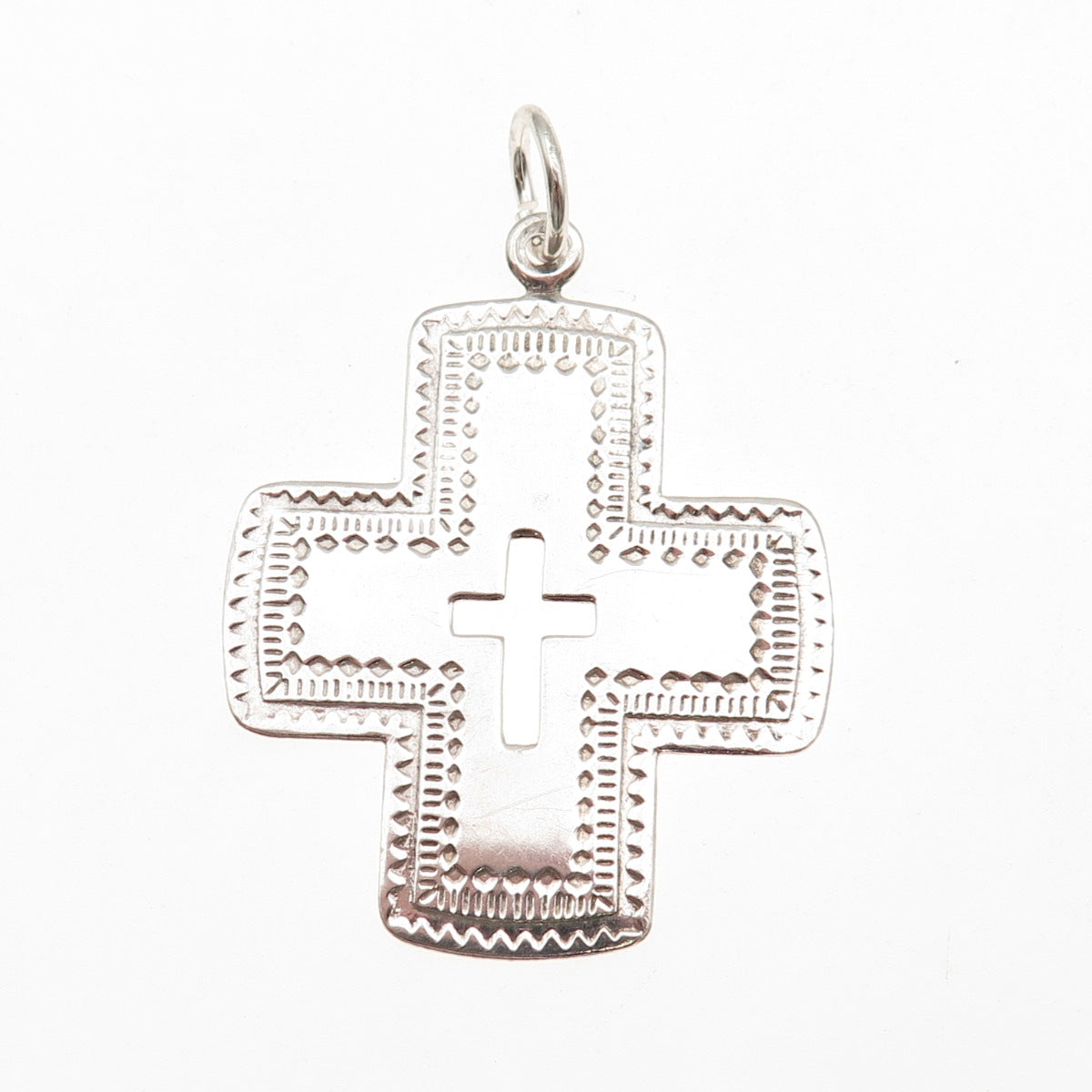 925 Sterling Silver Vintage Ethnic Cross Oxidized Charm Pendant