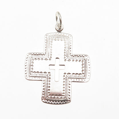 925 Sterling Silver Vintage Ethnic Cross Oxidized Charm Pendant