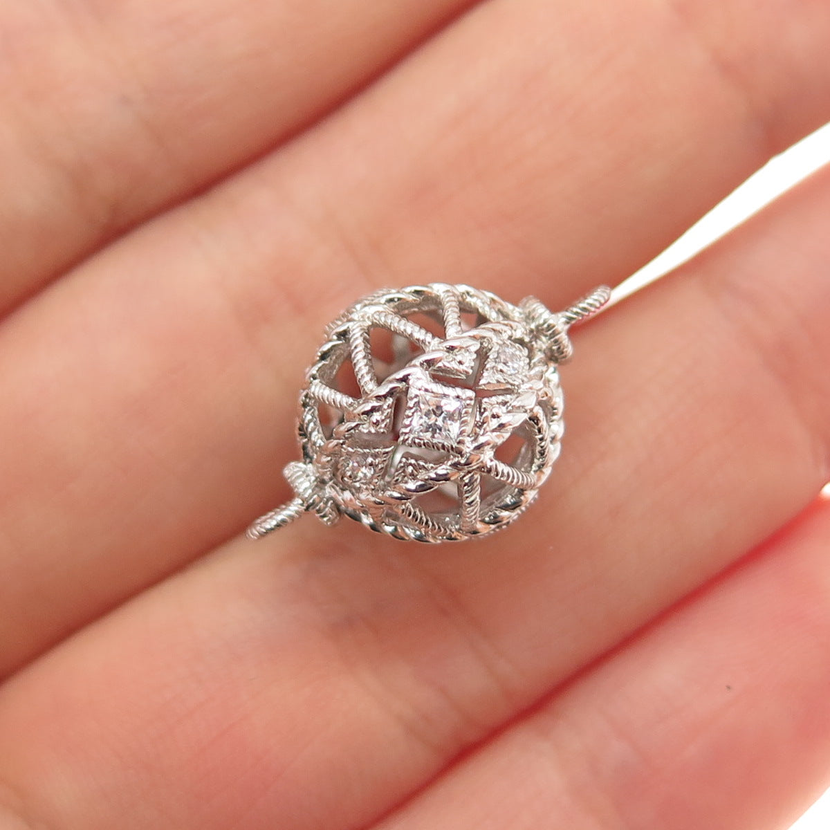 JUDITH RIPKA 925 Sterling Silver C Z Ball Bead Link of Bracelet / Necklace