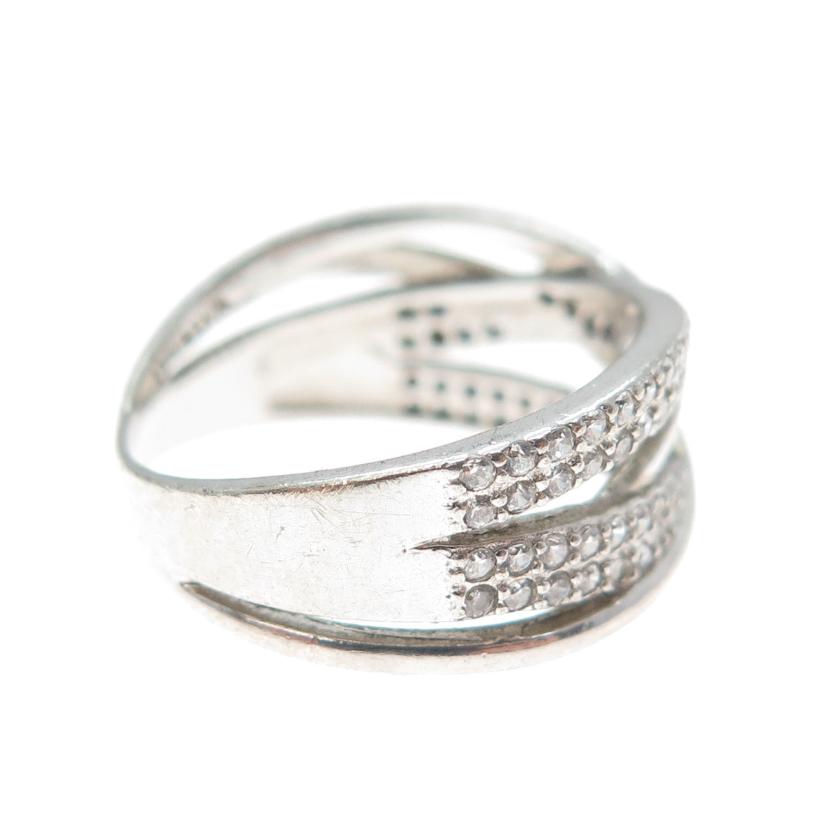 925 Sterling Silver Round-Cut C Z Crisscross Ring Size 6