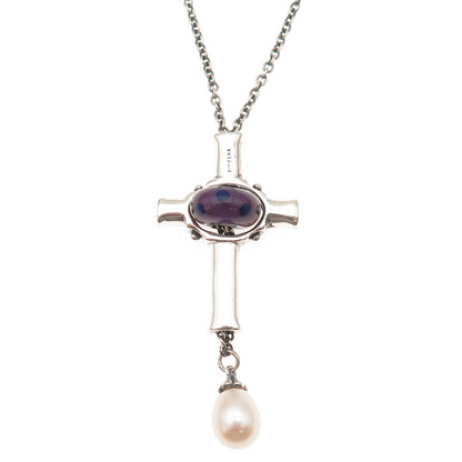 Trollbeads Sterling Silver Real Pearl & Murano Glass Cross Chain Necklace 36"