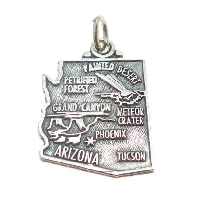 925 Sterling Silver Vintage Arizona State Map Charm Pendant