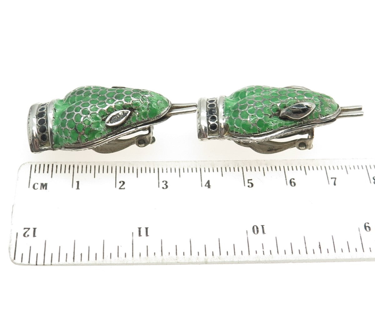 JAIME QUIROZ ALBA 925 Sterling Silver Vintage Mexico Enamel Snake Earrings