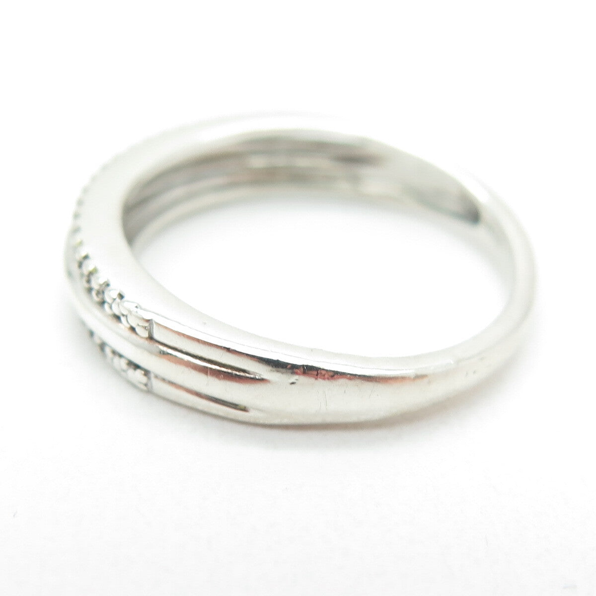 SUN 925 Sterling Silver Real Round-Cut Diamond Multi-Row Ring Size 7