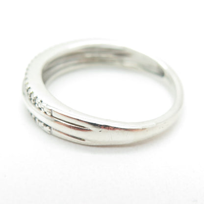 SUN 925 Sterling Silver Real Round-Cut Diamond Multi-Row Ring Size 7