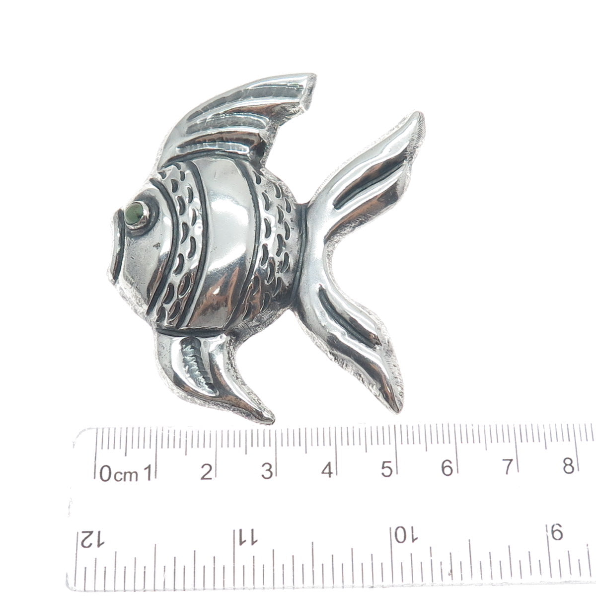 925 Sterling Silver Vintage Mexico Real Turquoise Fish Oxidized Pin Brooch
