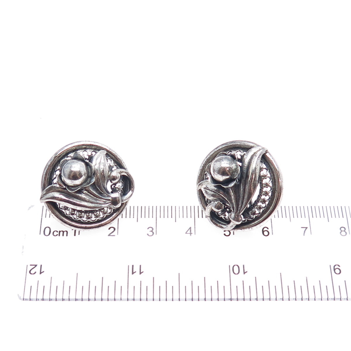 DANECRAFT 925 Sterling Silver Vintage Flower Oxidized Screw Back Earrings