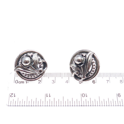 DANECRAFT 925 Sterling Silver Vintage Flower Oxidized Screw Back Earrings
